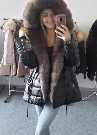 Кожаные парки с мехом песца под соболь