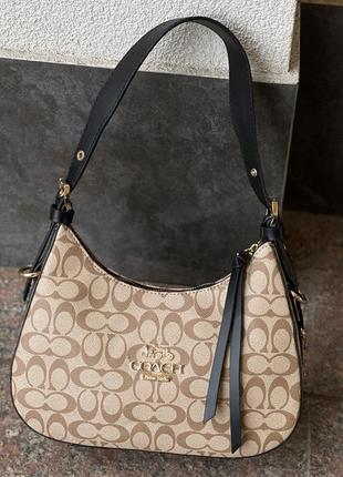 Женская сумка коуч бежевая coach lori shoulder bag in signature canvas gold