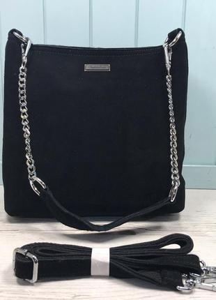 Женская замшевая сумка farfalla rosso чёрная жіноча шкіряна чорна