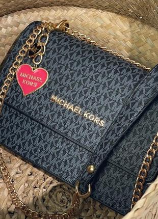 Женская сумка майкл корс черная michael kors mini bag black/blue