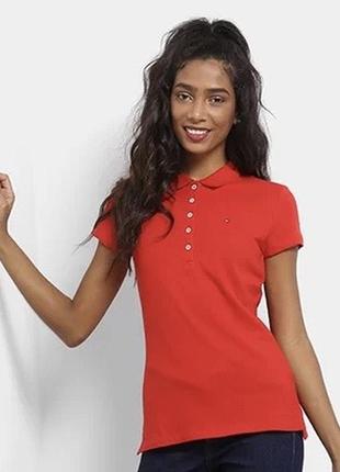 Женская футболка поло томми хилфигер women’s polo shirt tommy marc майка красная red классическая для повседневной носки lacoste slim fit