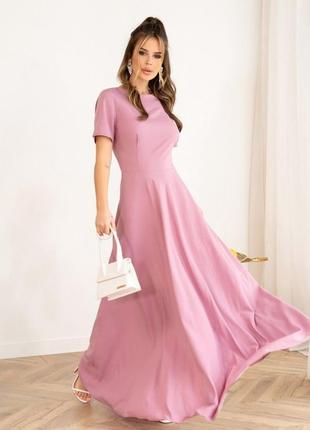 Бузкова класична сукня з короткими рукавами1 фото