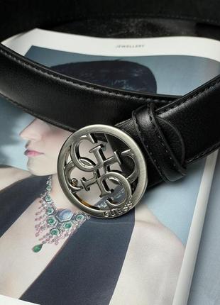 Жіночий ремінь гесс чорний пояс guess leather belt black/silver