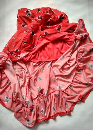 Красная макси юбка с оборками в цветочный принт river island5 фото