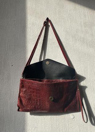 Бордовая сумка клатч из змеиной кожи leather borse in pelle made in italy