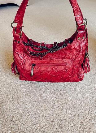 Сумка на плечо в эстетике y2k красная натуральная кожа