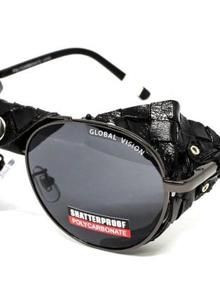 Очки защитные global vision aviator-5 gunmetal (gray), серые в темной оправе со съёмным уплотнителем из синтетитечской "кожи"