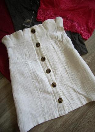Нова біла спідниця на ґудзиках з рюшем на талії top shop розмір с/м натуральна тканина5 фото