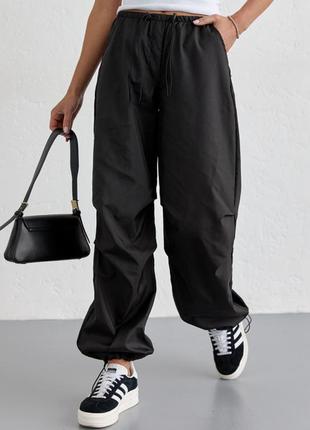 Широкі штани-карго з плащової тканини чорний