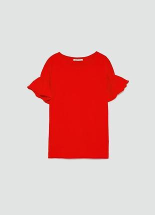 Сочная нарядная футболка с коротким рукавом с оборками zara trafaluc,made in bangladesh3 фото