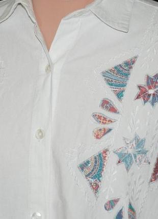 Винтажная рубашка с вышивкой аппликацией вышивка со спущенным плечом свободная блуза кантри бохо.8 фото