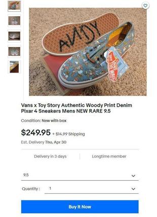 Кеди з лімітованої колекції vans x toy story authentic woody true white нові, us 6.5 38.5 24.58 фото