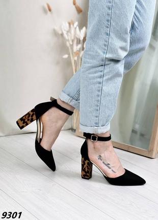 Стильні чорні модні жіночі замшеві туфлі
