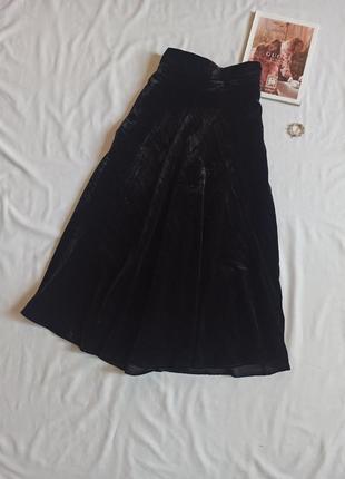 Черная бархатная юбка миди/велюровая2 фото
