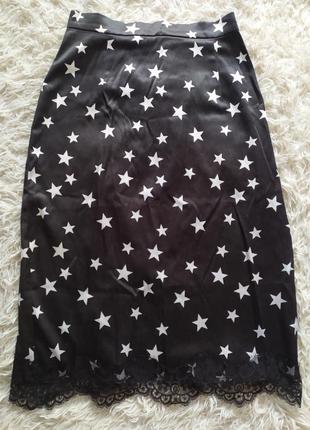 Спідниця міді з мереживом у зірковий принт