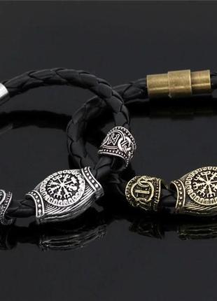 Браслет кожаный vikingos с 3 скандинавскими рунами 21 cм. античная бронза6 фото