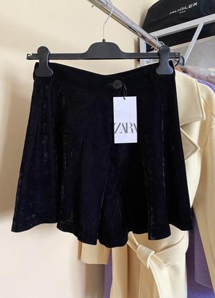Велюрові бархатні шорти-спідниця юбка на запах zara1 фото