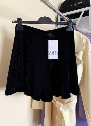 Велюрові бархатні шорти-спідниця юбка на запах zara2 фото