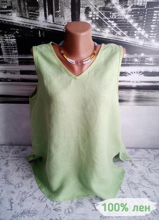 Летняя льняная блуза салатового цвета 48-50 размеоа
