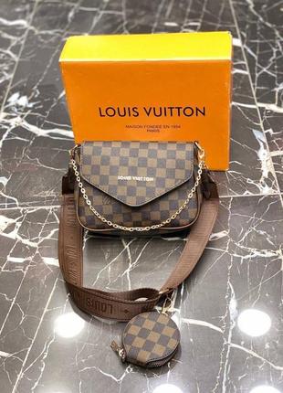 Сумка коричневая в клетку женская в стиле louis vuitton 2в1 клатч сумка луи витон  кросс-боди