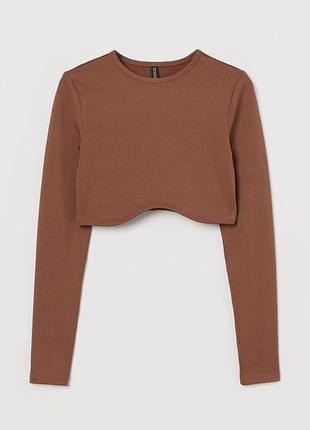 Короткий коричневий трикотажний кроп топ в рубчик фірми h&m