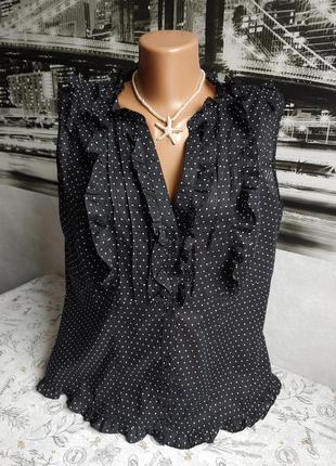 Летняя блуза с рюшами без рукавов в горошек 48-50 размера