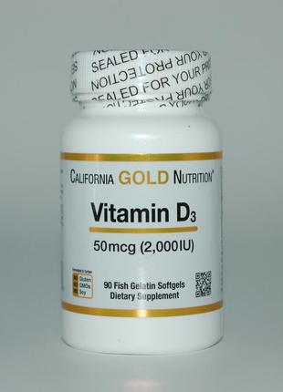 Вітамін д3, california gold nutrition, 50 мкг (2000 мо), 90 капсул