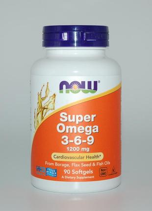 Супер омега 3 6 9, super omega 3-6-9, now foods, 1200 мг, 90 капсул1 фото