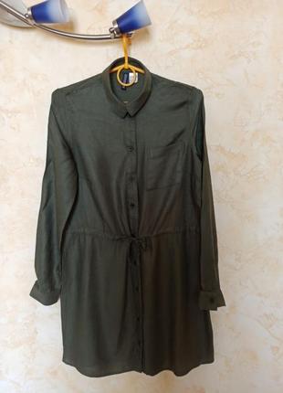 Вискозное платье-рубашка с длинным рукавом цвет хаки