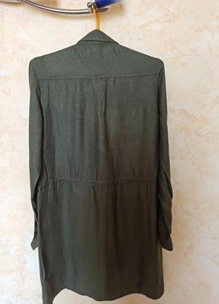 Вискозное платье-рубашка с длинным рукавом цвет хаки5 фото