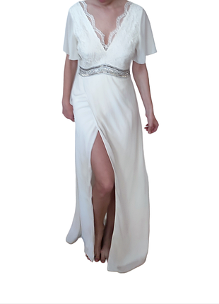 Весільна сукня біла з камінням з мережива довга з розрізом на весілля грецька tfnc london