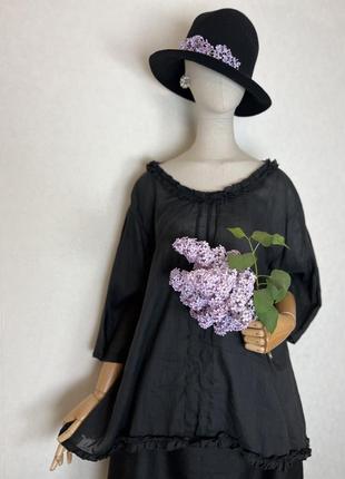 Льон100%,чорна блуза,рубаха,рюши,етно бохо стиль,xadoo,1 фото