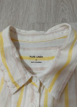 Льняная рубашка в полоску желтая 100% лён4 фото