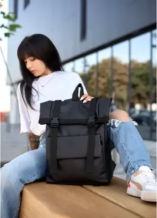 Рюкзак рол sambag унісекс rolltop milton чорний з клапаном2 фото