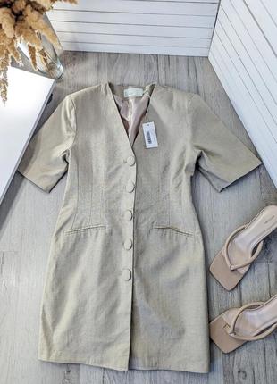 Бежева літня сукня із натуральної тканини (бавовна+ льон) від nly trend. підставлені підплічники, є запасний ґудзик.2 фото