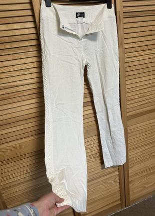Лляні брюки orsay м з вишивкою білі7 фото