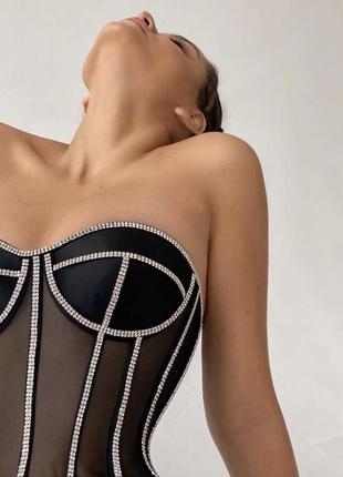 Корсет зі стразами ручна робота чорний, червоний, білий