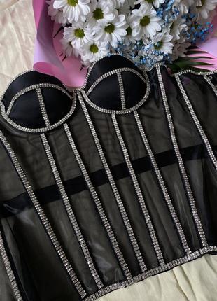 Корсет зі стразами ручна робота чорний, червоний, білий