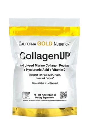 California gold nutrition collagenup, морской гидролизованный коллаген, гиалуроновая кислота и витамин с, без приложений, 206 г