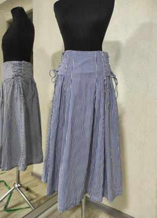 Міді спідницю пишна юбка зі шнурівкою в полоску1 фото