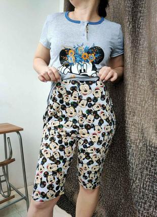 Женский домашний комплект пижама футболка с бриджами6 фото