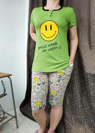 Женский домашний комплект пижама футболка с бриджами5 фото