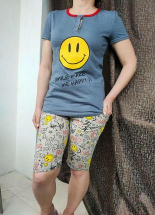 Женский домашний комплект пижама футболка с бриджами7 фото