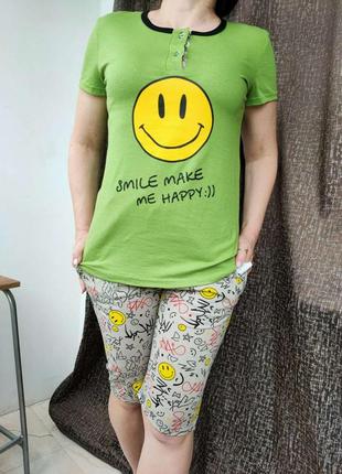 Женский домашний комплект пижама футболка с бриджами4 фото