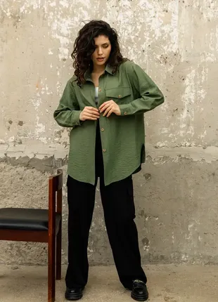 Сорочка оверсайз льонова вільна сорочка з натуральної тканини