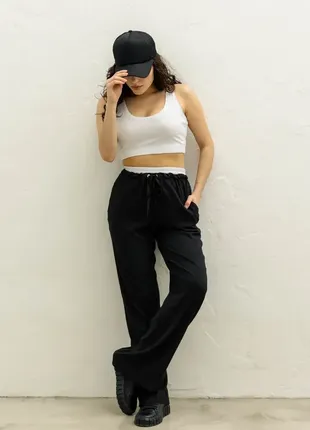 Черные брюки льняные широкие брюки из льна