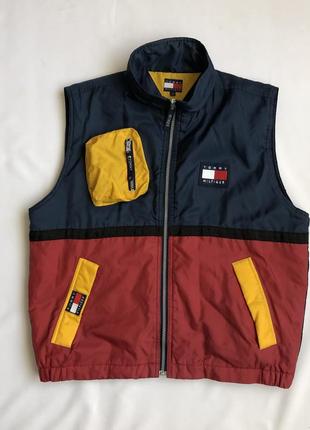 Безрукавка жилетка vintage 90’s tommy hilfiger big logo multicolor vest винтаж