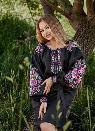 Чорне лляне плаття вишиванка вишита жіноча сукня плаття вишиванка жіноча 4506
