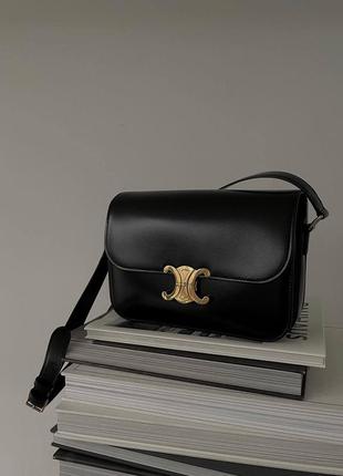 Женская черная сумка celine triomphe medium селин кожа кожаная классика классическая маленький клатч3 фото
