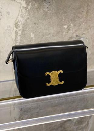 Женская черная сумка celine triomphe medium селин кожа кожаная классика классическая маленький клатч2 фото